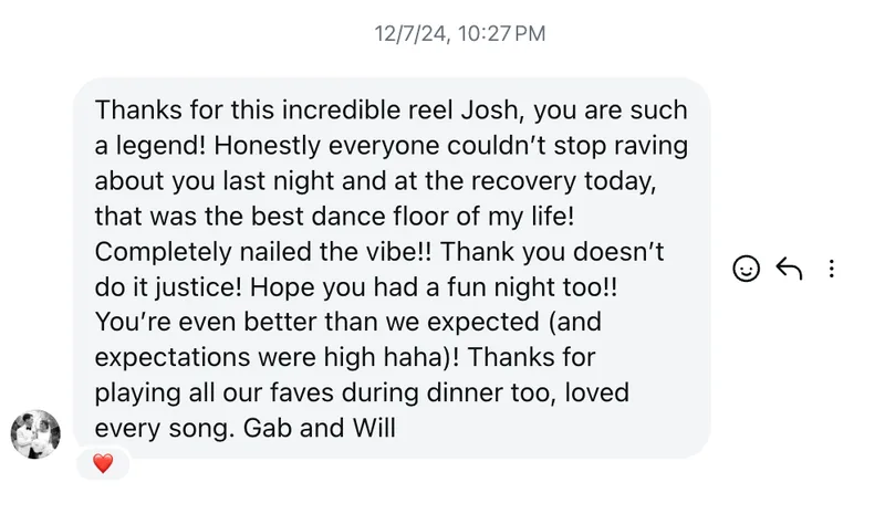 Instagram message from Gab and Will after their wedding