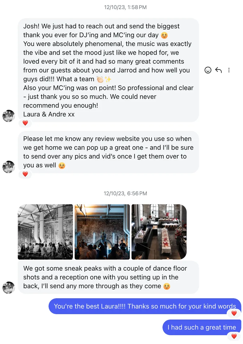Instagram message from Laura and Andre after their wedding