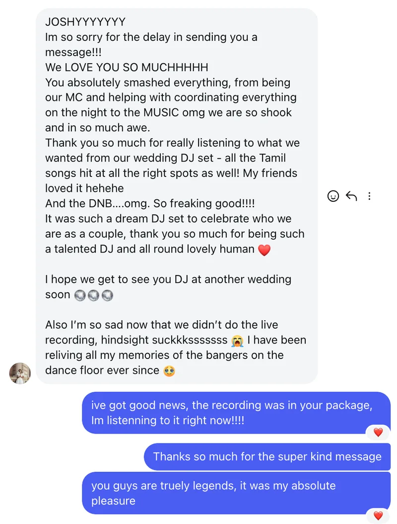 Instagram message from Priya after her wedding