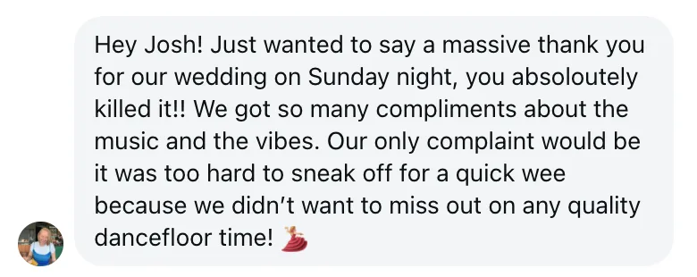Instagram message from Tegan after her wedding