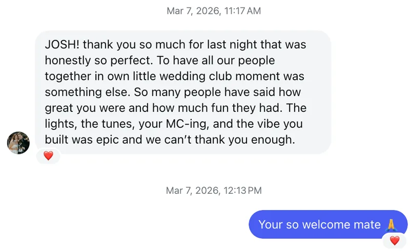 Instagram message from Sean after his wedding