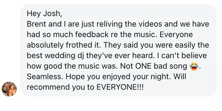 Instagram message from Elle after her wedding