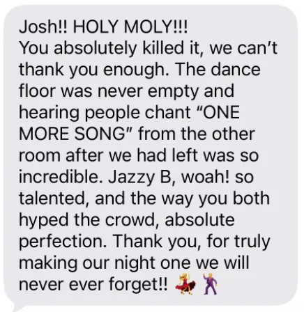 Text message from a couple after their wedding
