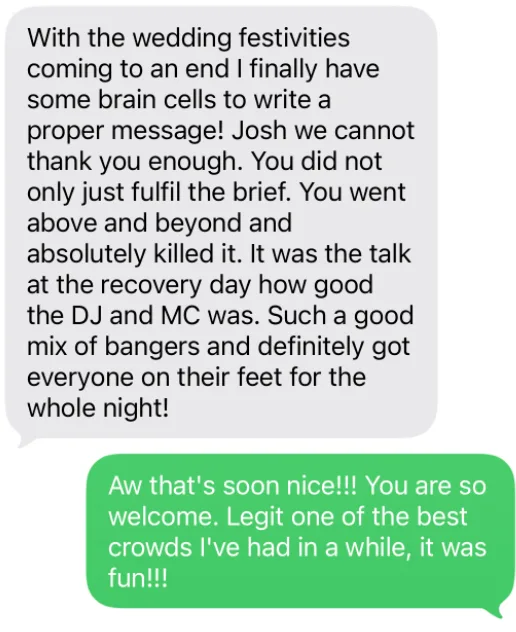 Text message from Ellycia after her wedding